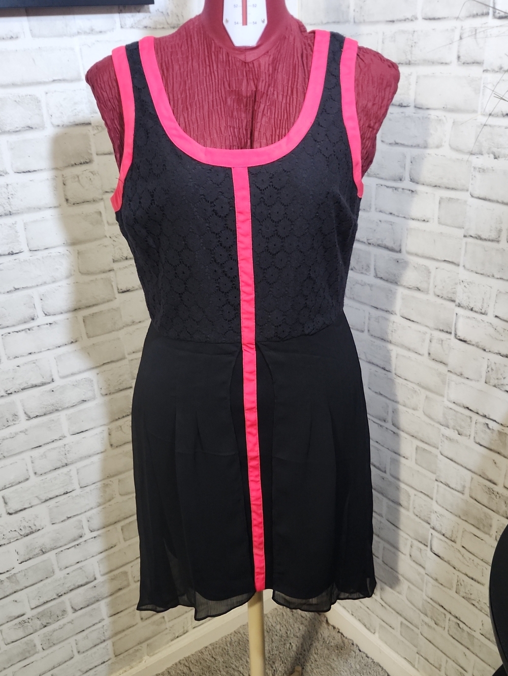 Nicole By Nicole Miller Black Dress with Hot Pink Trim and Panel